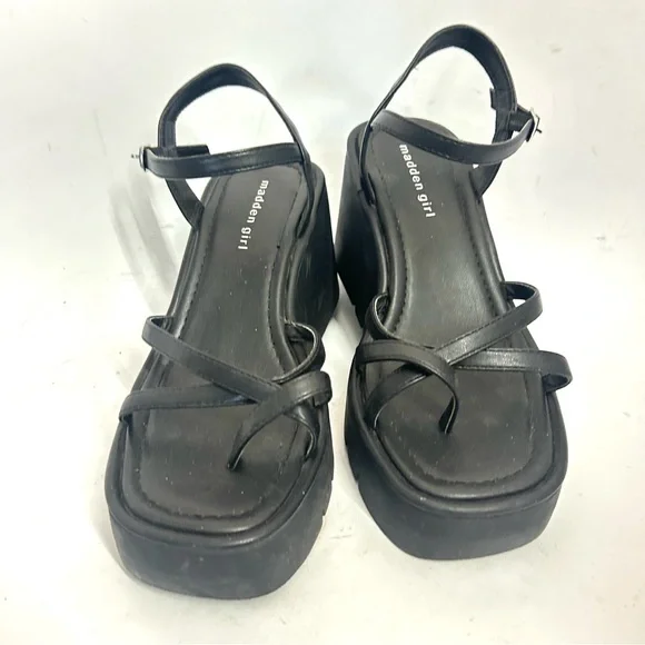 MADDEN GIRL Vault Platform Y2K 90s Black Strappy Chunky Heel Sandal Size 9 - Picture 3 of 9